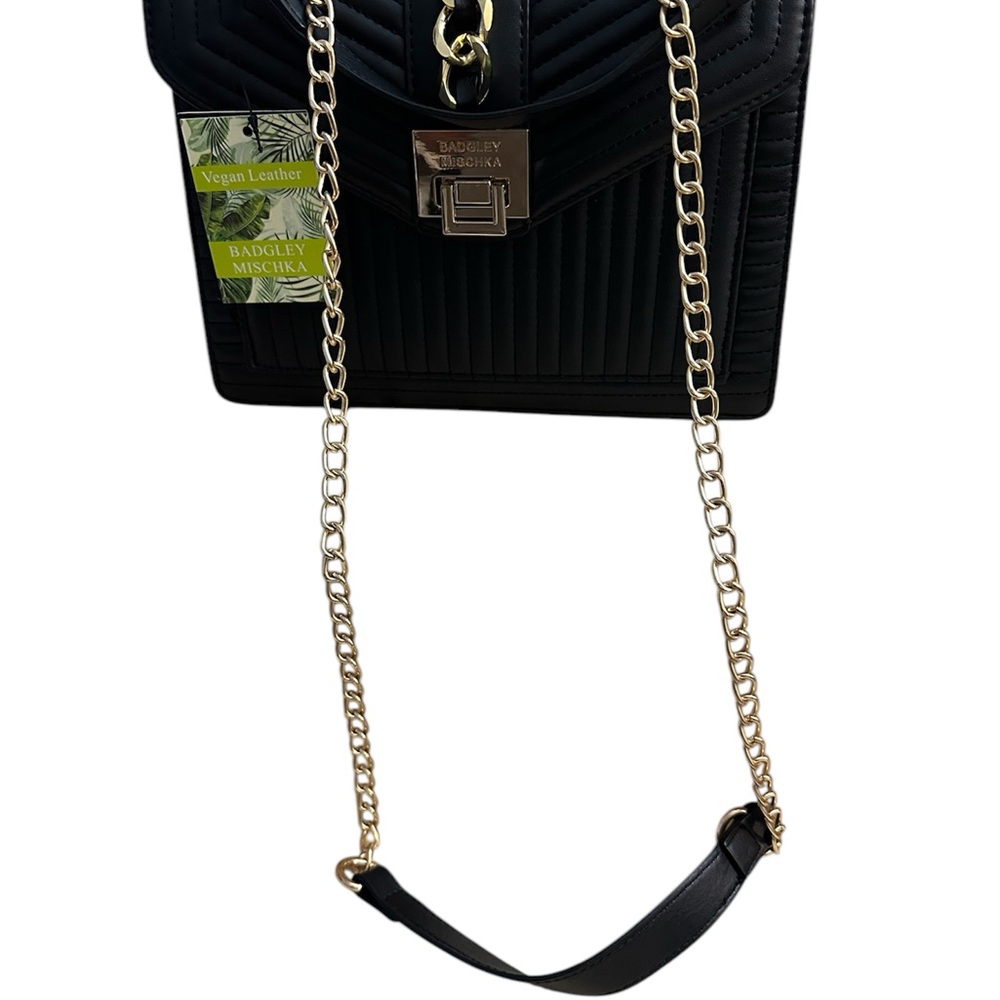 NWT Badgley Mischka Black Quilted Crossbody & Shoulder Bag – Vegan Leather - Picture 7 of 13